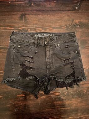 American Eagle Outfitters Black Ripped High-Rise Jean Shorts